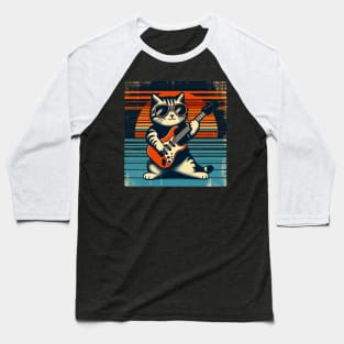 Electric Guitar Cat Rock Music Retro Funny Cat Baseball T-Shirt